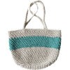 Gehaakte zomer shopper tas van raffia garen in crème en blauwe kleuren