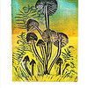 Handmade mono print PADDESTOELEN groen