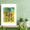 Handmade mono print PADDESTOELEN groen