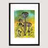 Handmade mono print PADDESTOELEN groen