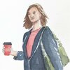Aquarel A5 Onderweg met coffee-to-go