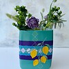 Handbeschilderde glazen vaas, turquoise met drie kanten