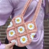 Gehaakte tas 'Pink daisy'