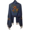 Vilt geborduurd blauwe kasjmier oversized sjaal