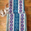 Blauwe tas van vintage stoffen.