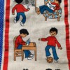 Ruime blauwe tas van vintage stoffen.