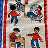 Ruime blauwe tas van vintage stoffen.