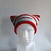 Gehaakte muts 'Baby blue & red'