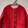 gewatteerde boho-stijl rode jas met grote knopen, omkeerbaar jas