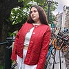 gewatteerde boho-stijl rode jas met grote knopen, omkeerbaar jas