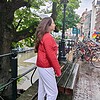 gewatteerde boho-stijl rode jas met grote knopen, omkeerbaar jas