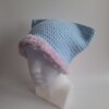 Gehaakte muts met imitatiebont 'Baby blue & lilac'