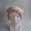 Gehaakte muts met imitatiebont 'Cream & light pink'