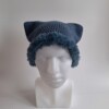 Gehaakte muts met imitatiebont 'Denim blue'