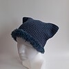 Gehaakte muts met imitatiebont 'Denim blue'