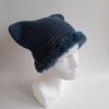 Gehaakte muts met imitatiebont 'Denim blue'