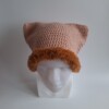 Gehaakte muts met imitatiebont 'Dusty pink & brown'