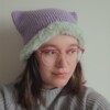 Gehaakte muts met imitatiebont 'Lilac & sage'