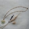 Ketting 45cm goud met wit/groene droogbloem