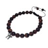 handgeknoopte armband rode tijgeroog en stainless steel kat bedel