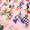 3 colors - colorful fun memphis style polymer clay earrings - maximalist geometrical grid checker statement dangle jewelry