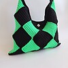 Gehaakte checker handtas 'Black & neon green'