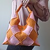 Gehaakte checker handtas 'Light pink & orange'