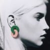 green and pink linked handmade memphis polymer clay earrings. One of a kind, colorblock, modern minimal, Bauhaus, fun pastel statement dangles