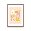 Ontbijt op bed kunstprint – vrolijke food illustratie in zachte kleuren | A4 poster 21x30 cm