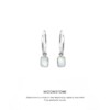 Rainbow Moonstone Baguette Hoops Silver
