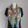 Satijnen 3-hoek sjaal met kwastjes (roze, turquoise | paisley, bloemen)