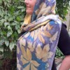 Satijnzijden sjaal met botanische print, in 2 blauw tinten, afmeting 180 x 45 cm