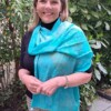 Satijnzijden sjaal turquoise met botanische print