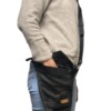 Stoere schoudertas gemaakt van denim g star spijkerbroek en zwart leer in het achterpand met gouden voering.