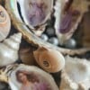 Vrouw met bloemen in oester