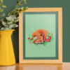 Foxy strawberries, vos illustratie, art print, 14,8x21 cm(5,8x8,2 inch)