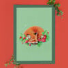 Foxy strawberries, vos illustratie, art print, 14,8x21 cm(5,8x8,2 inch)