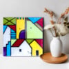Home and Town 2 - acrylverf op een houten paneel met een epoxylaag