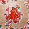 Octopus high tea potlood sticker met glittereffect. 9.5x9.3 cm