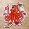 Octopus high tea potlood sticker met glittereffect. 9.5x9.3 cm