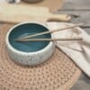 Ontbijtbowls / ramenbowls turquoise wit spikkel