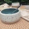 Ontbijtbowls / ramenbowls turquoise wit spikkel