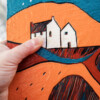 Relief landscape 3 -acrylkunst op een houten paneel, gesneden.