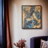 Abstract mixed media schilderij - blauw geel