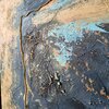 Abstract mixed media schilderij - blauw geel