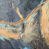 Abstract mixed media schilderij - blauw geel