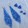Fringe oorbellen Confetti Blue Tone – brick stitch, Miyuki Delica kralen, 9 cm lang, rvs ringen