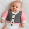 Gehaakt baby vestje | Roze, grijs en wit