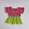Gehaakt baby vestje | Roze, turquoise en groen met groene franjes