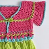 Gehaakt baby vestje | Roze, turquoise en groen met groene franjes